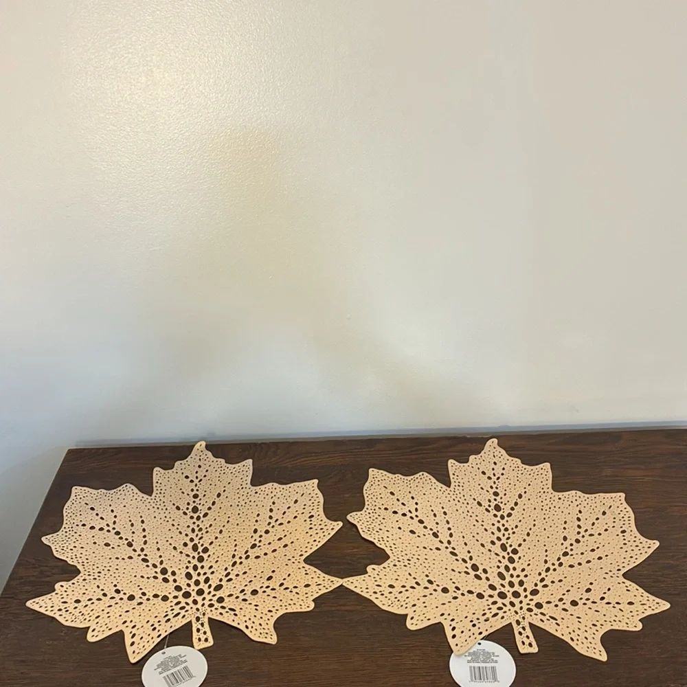 NWT- Set of 4- Metallic Gold- Fall Maple Leaf Shaped Cutout Placemats